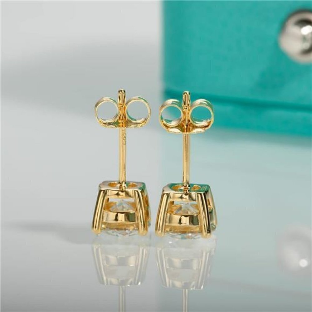 CERTIFIED 18K Yellow Gold 2.0ct Diamond Round Cut Stud Earrings Moissanite 925 - Picture 4 of 6